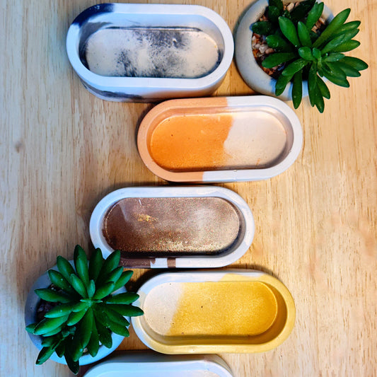 Concrete - Oval Container - Cement - Gypsum - Trinket Container for Jewelry - Modern Decor - Colorful Organizer - Accent - Incense - Bathroom Tray